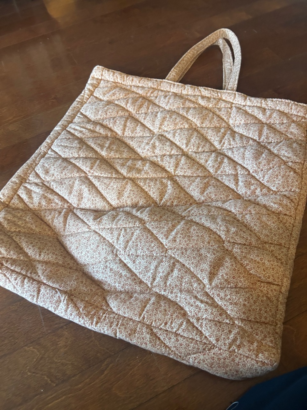 Quilted Tote Bag in Light Peach Floral huge 22x23